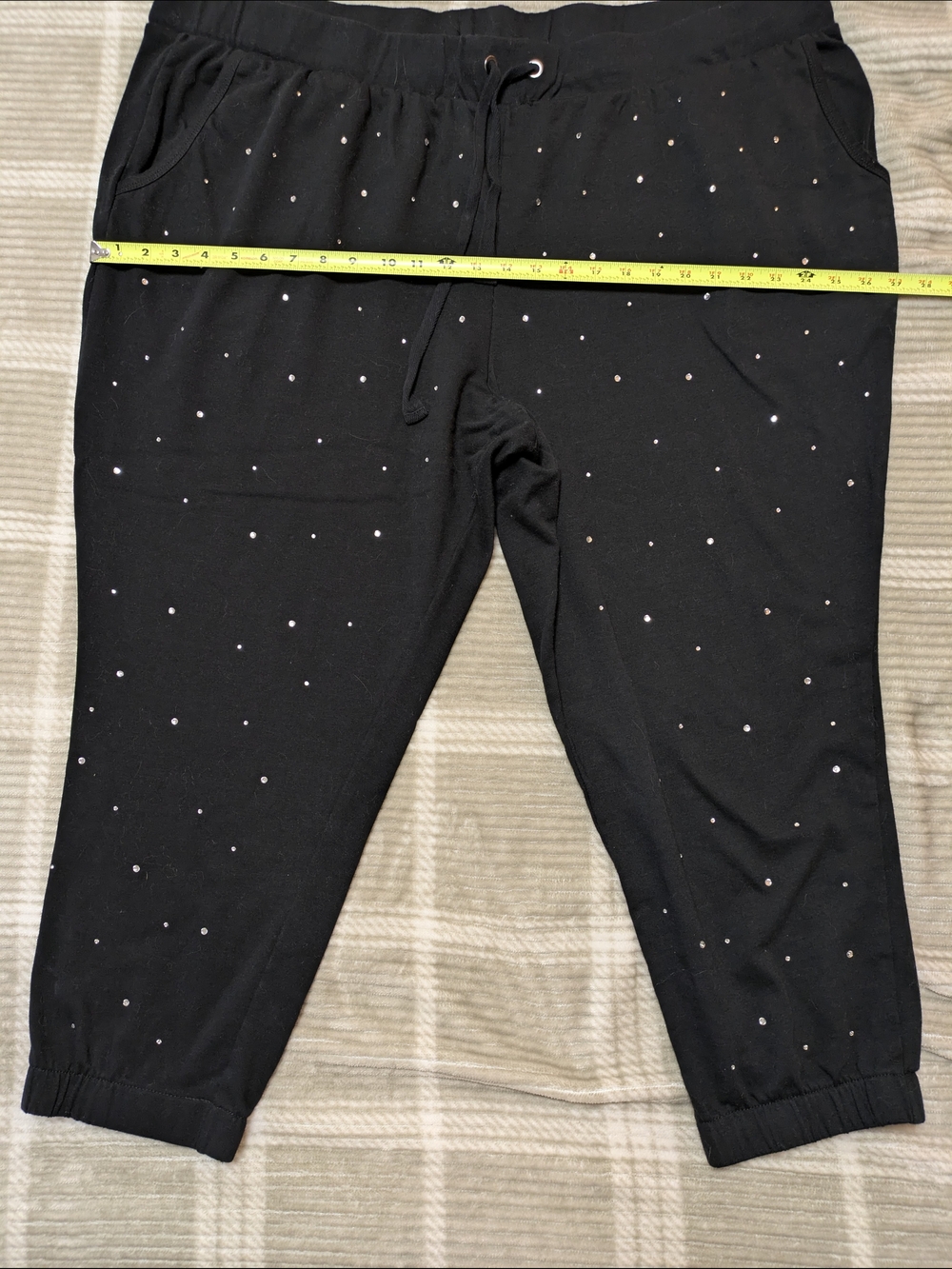 Roaman's Black Jogger Pants with Rhinestone Accents